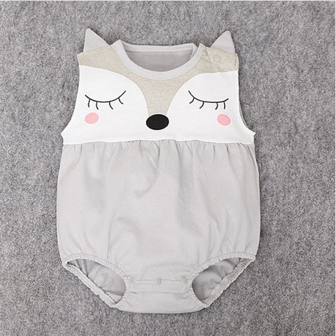 Cartoon Fox Sleeveless Baby Rompers