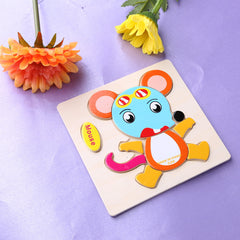 Wooden Cartoon Animals Dimensional Puzzle Toy