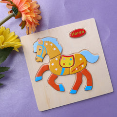 Wooden Cartoon Animals Dimensional Puzzle Toy