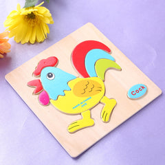 Wooden Cartoon Animals Dimensional Puzzle Toy