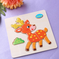 Wooden Cartoon Animals Dimensional Puzzle Toy