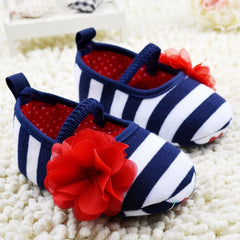 Stripe First Walkers Flower Crib Shoes