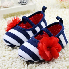 Stripe First Walkers Flower Crib Shoes