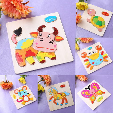 Wooden Cartoon Animals Dimensional Puzzle Toy