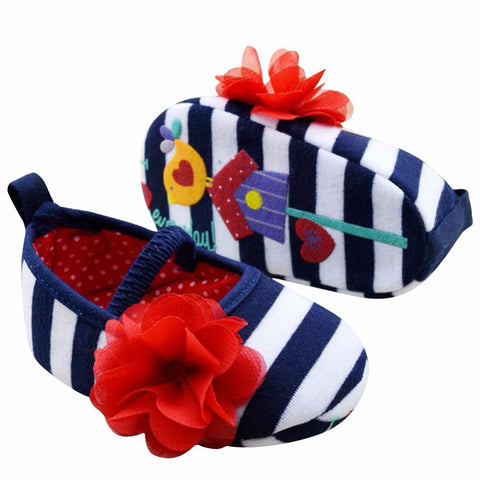 Stripe First Walkers Flower Crib Shoes