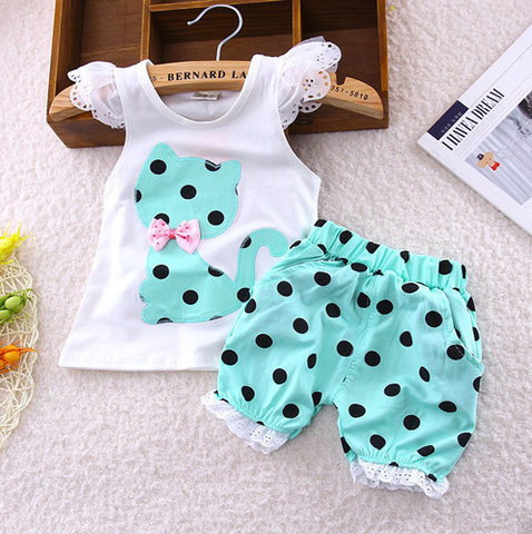 Bow cat shirt + shorts suit for Baby